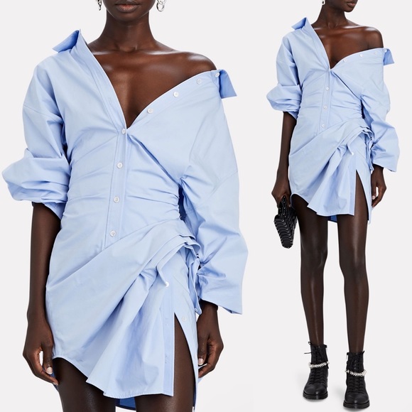 ALEXANDER WANG Cinched Cotton Shirt Dress in Light Blue Size 0 - Picture 2 of 11